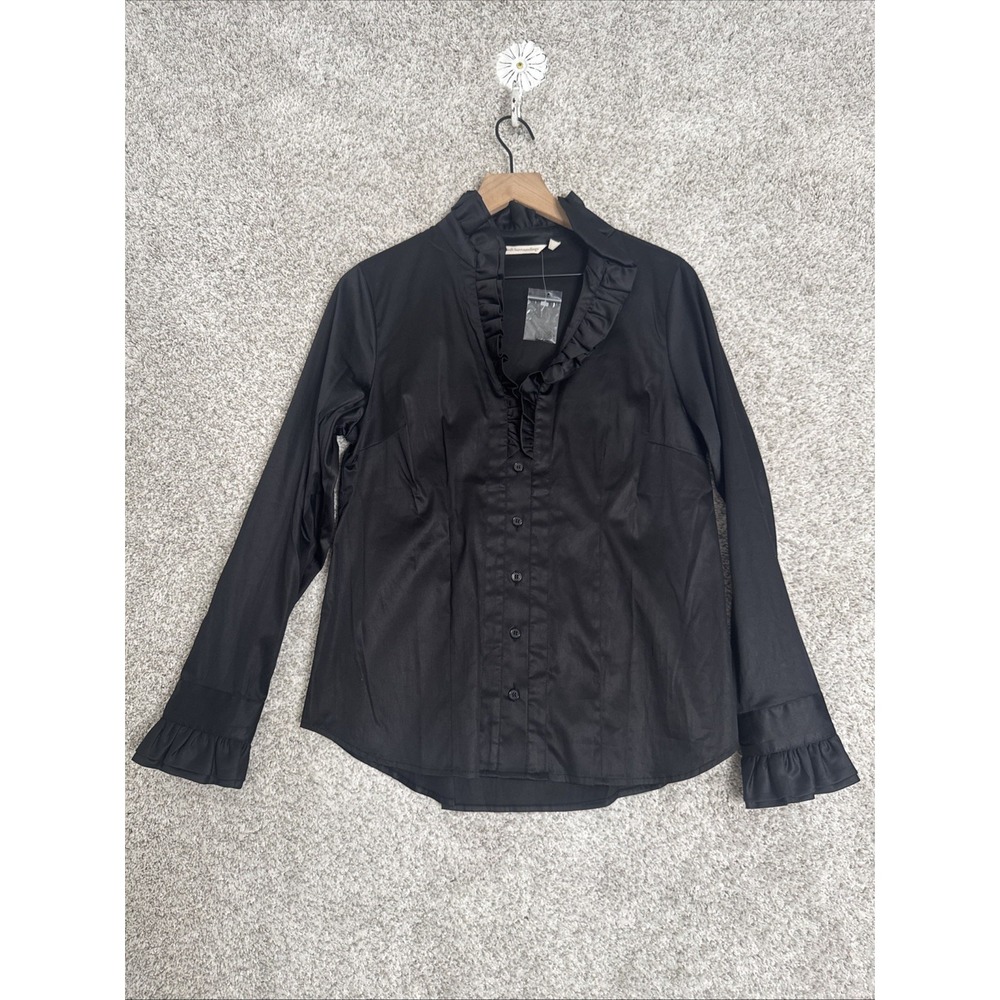 Soft Surroundings | Women's Feminine Black‎ Ruffle Blouse Size Medium